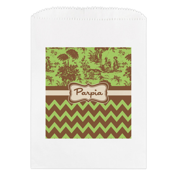 Custom Green & Brown Toile & Chevron Treat Bag (Personalized)