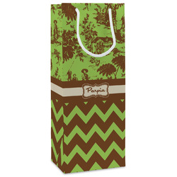 Green & Brown Toile & Chevron Wine Gift Bags - Gloss (Personalized)