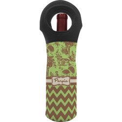 Green & Brown Toile & Chevron Wine Tote Bag (Personalized)