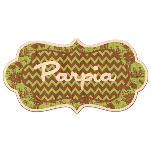 Custom Green & Brown Toile & Chevron Genuine Maple or Cherry Wood Sticker (Personalized)