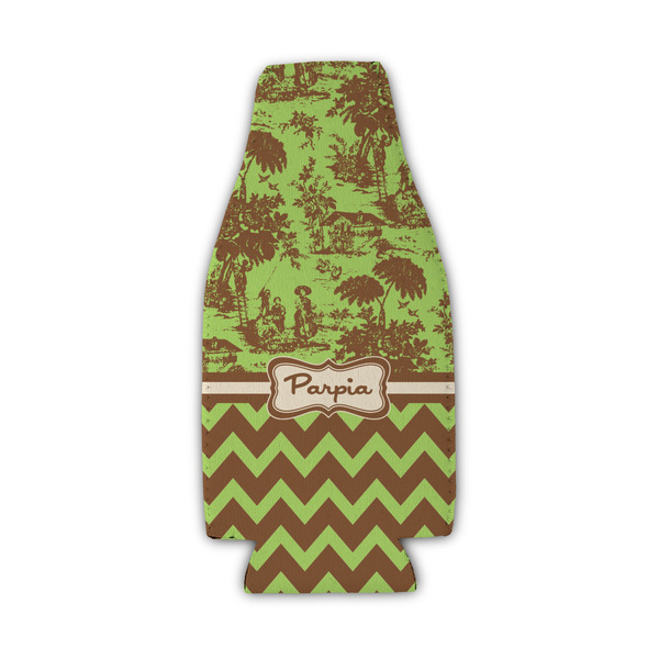 Custom Green & Brown Toile & Chevron Zipper Bottle Cooler (Personalized)