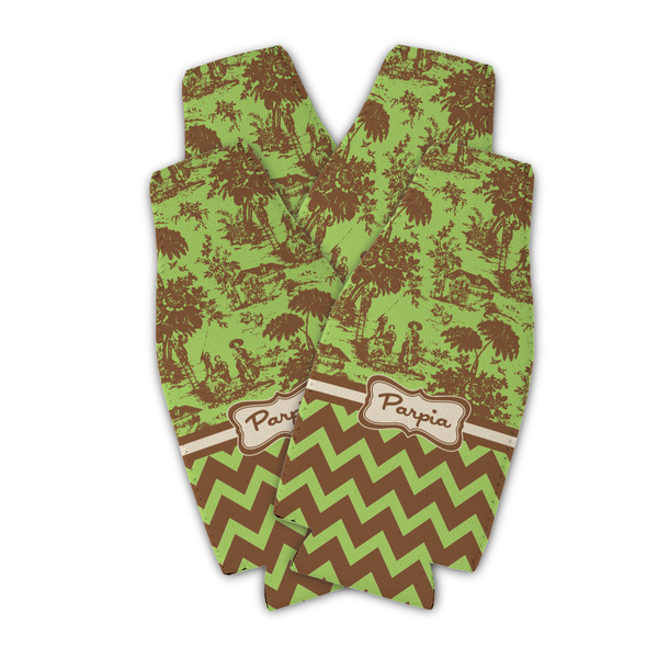 Custom Green & Brown Toile & Chevron Zipper Bottle Cooler - Set of 4 (Personalized)