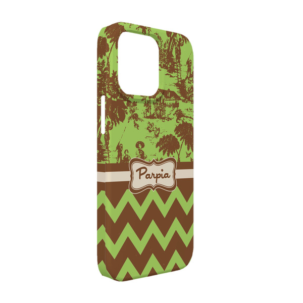 Custom Green & Brown Toile & Chevron iPhone Case - Plastic - iPhone 13 (Personalized)