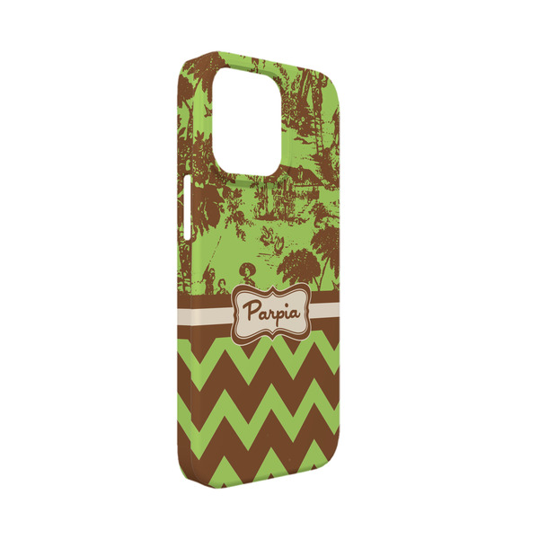 Custom Green & Brown Toile & Chevron iPhone Case - Plastic - iPhone 13 Mini (Personalized)