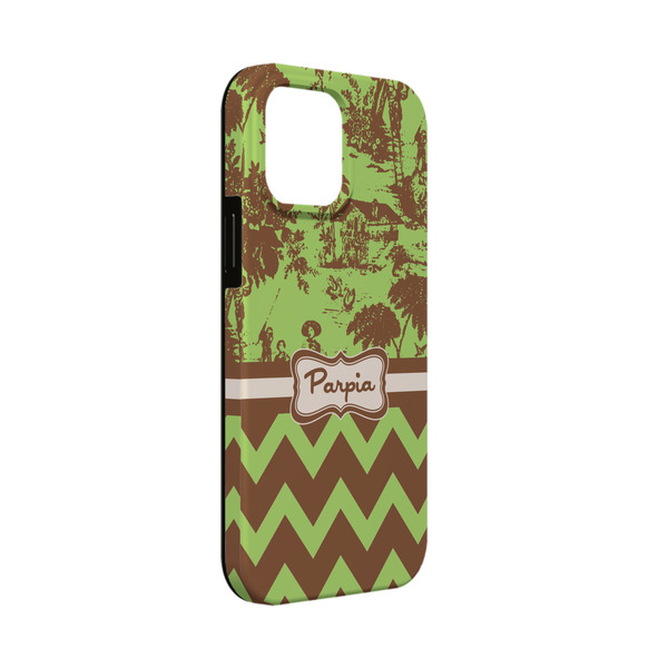 Custom Green & Brown Toile & Chevron iPhone Case - Rubber Lined - iPhone 13 Mini (Personalized)