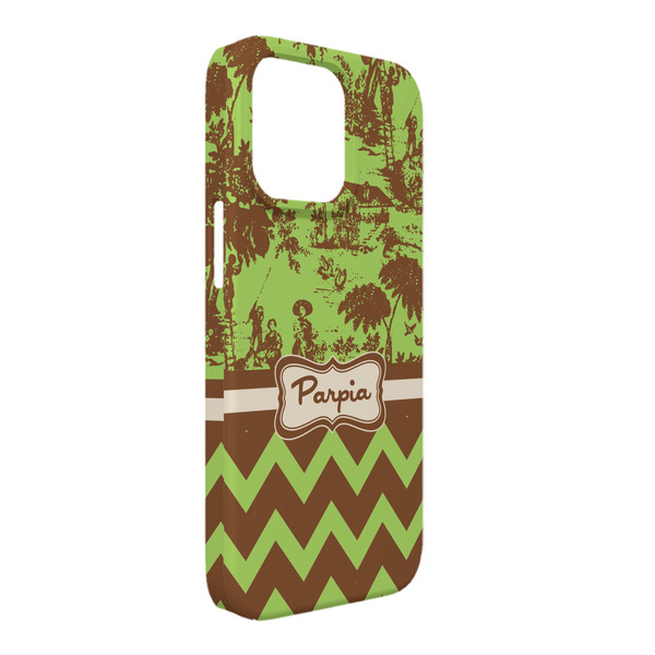 Custom Green & Brown Toile & Chevron iPhone Case - Plastic - iPhone 13 Pro Max (Personalized)