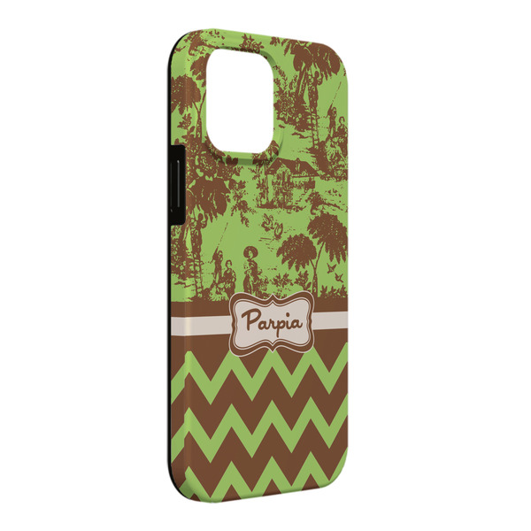 Custom Green & Brown Toile & Chevron iPhone Case - Rubber Lined - iPhone 13 Pro Max (Personalized)