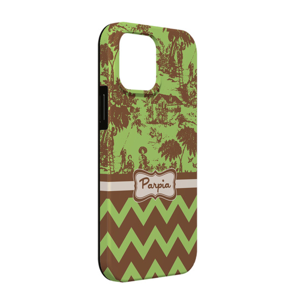 Custom Green & Brown Toile & Chevron iPhone Case - Rubber Lined - iPhone 13 Pro (Personalized)