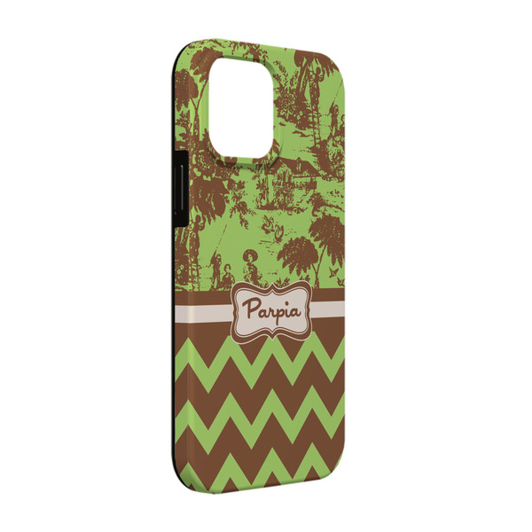 Custom Green & Brown Toile & Chevron iPhone Case - Rubber Lined - iPhone 13 (Personalized)