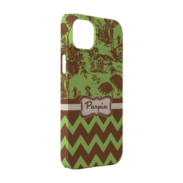 Custom Green & Brown Toile & Chevron iPhone Case - Plastic - iPhone 14 (Personalized)