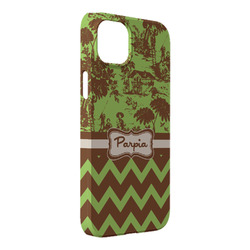 Green & Brown Toile & Chevron iPhone Case - Plastic - iPhone 14 Plus (Personalized)