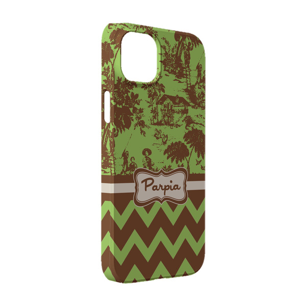 Custom Green & Brown Toile & Chevron iPhone Case - Plastic - iPhone 14 Pro (Personalized)