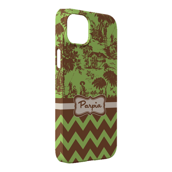 Custom Green & Brown Toile & Chevron iPhone Case - Plastic - iPhone 14 Pro Max (Personalized)