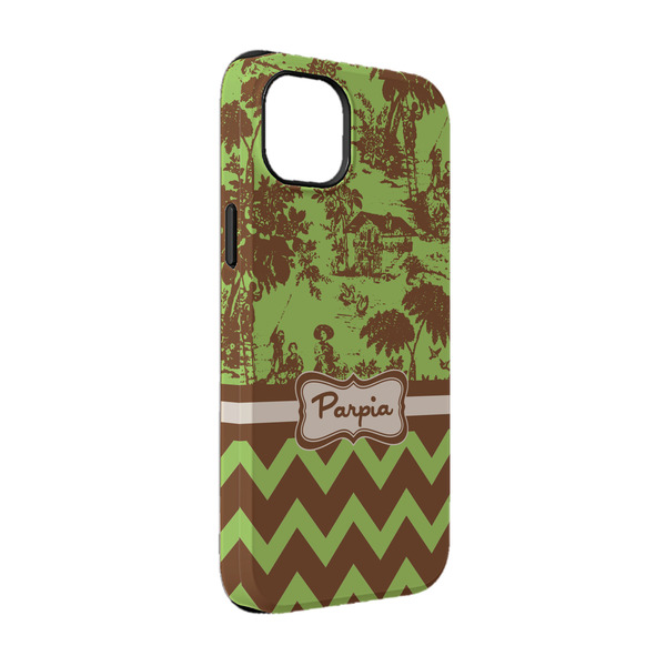 Custom Green & Brown Toile & Chevron iPhone Case - Rubber Lined - iPhone 14 Pro (Personalized)