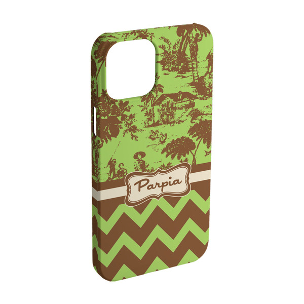 Custom Green & Brown Toile & Chevron iPhone Case - Plastic - iPhone 15 (Personalized)