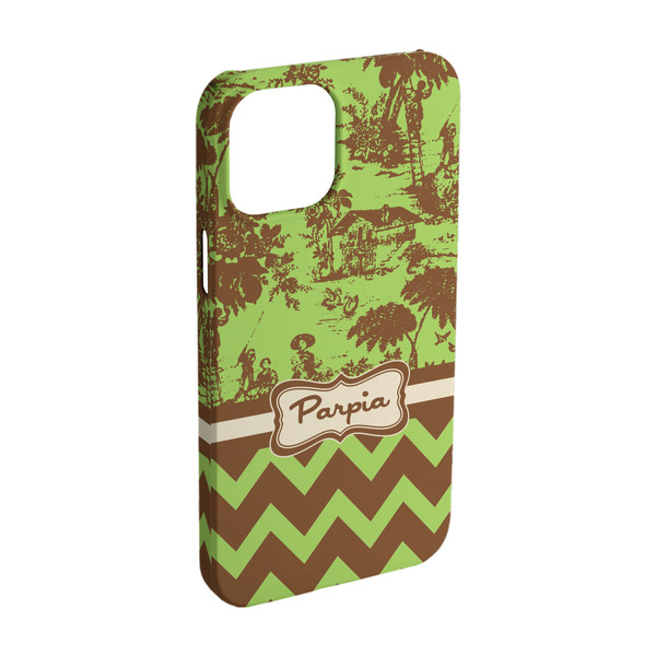 Custom Green & Brown Toile & Chevron iPhone Case - Plastic - iPhone 15 Pro (Personalized)