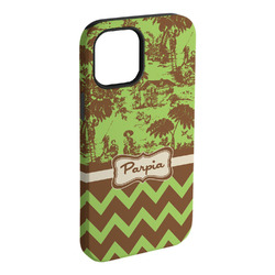 Green & Brown Toile & Chevron iPhone Case - Rubber Lined - iPhone 15 Pro Max (Personalized)