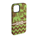 Green & Brown Toile & Chevron iPhone Case - Rubber Lined - iPhone 15 Pro (Personalized)