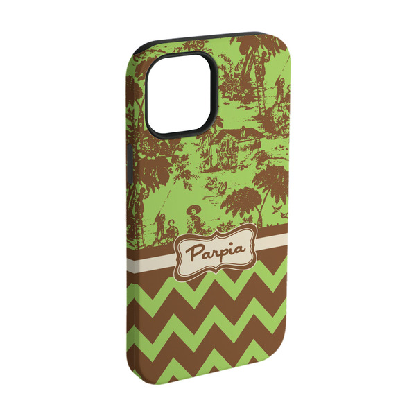 Custom Green & Brown Toile & Chevron iPhone Case - Rubber Lined - iPhone 15 Pro (Personalized)