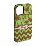 Green & Brown Toile & Chevron iPhone Case - Rubber Lined - iPhone 15 (Personalized)