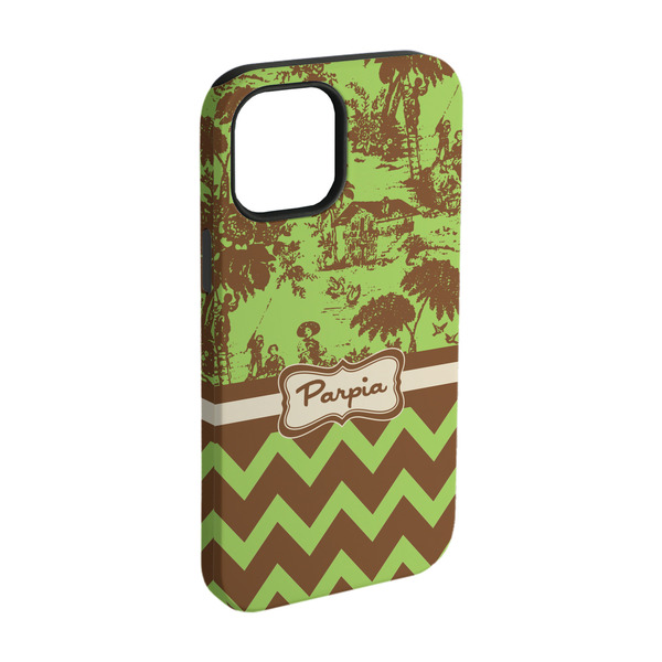 Custom Green & Brown Toile & Chevron iPhone Case - Rubber Lined - iPhone 15 (Personalized)