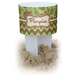 Green & Brown Toile & Chevron White Beach Spiker Drink Holder (Personalized)