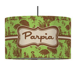 Green & Brown Toile 12" Drum Pendant Lamp - Fabric (Personalized)