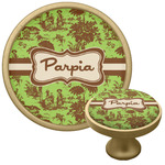 Green & Brown Toile Cabinet Knob - Gold (Personalized)