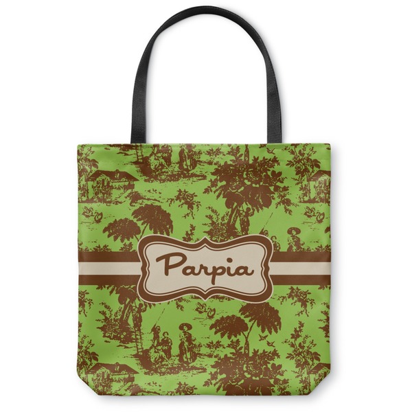 Custom Green & Brown Toile Canvas Tote Bag - Medium - 16"x16" (Personalized)