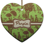 Green & Brown Toile Heart Ceramic Ornament w/ Name or Text