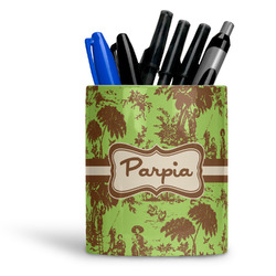 Green & Brown Toile Ceramic Pen Holder