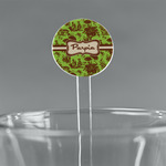 Green & Brown Toile 7" Round Plastic Stir Sticks - Clear (Personalized)