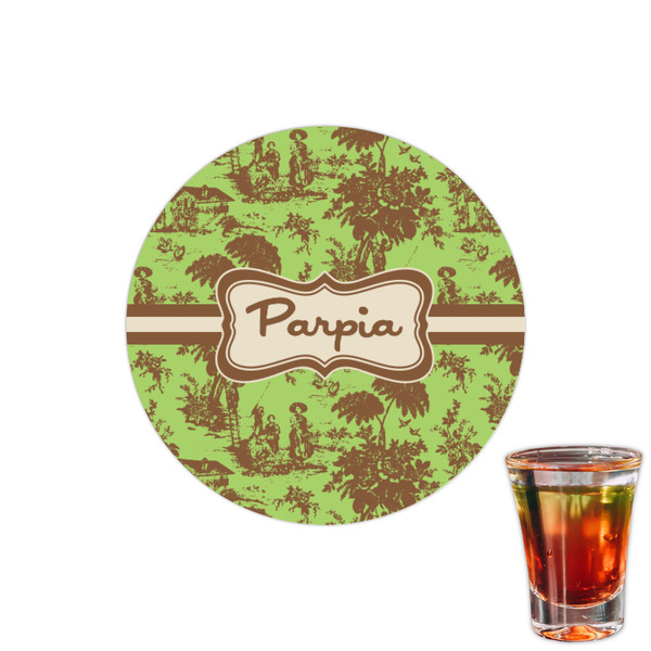 Custom Green & Brown Toile Printed Drink Topper - 1.5" (Personalized)