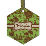 Green & Brown Toile Flat Glass Ornament - Hexagon w/ Name or Text