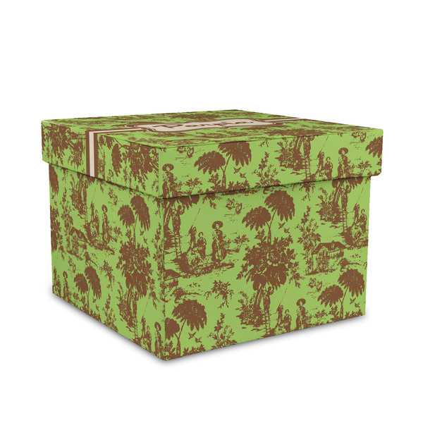 Custom Green & Brown Toile Gift Box with Lid - Canvas Wrapped - Medium (Personalized)