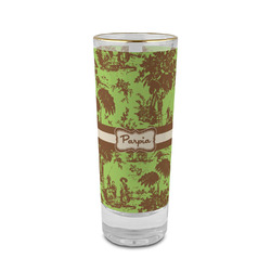 Green & Brown Toile 2 oz Shot Glass -  Glass with Gold Rim - Single (Personalized)