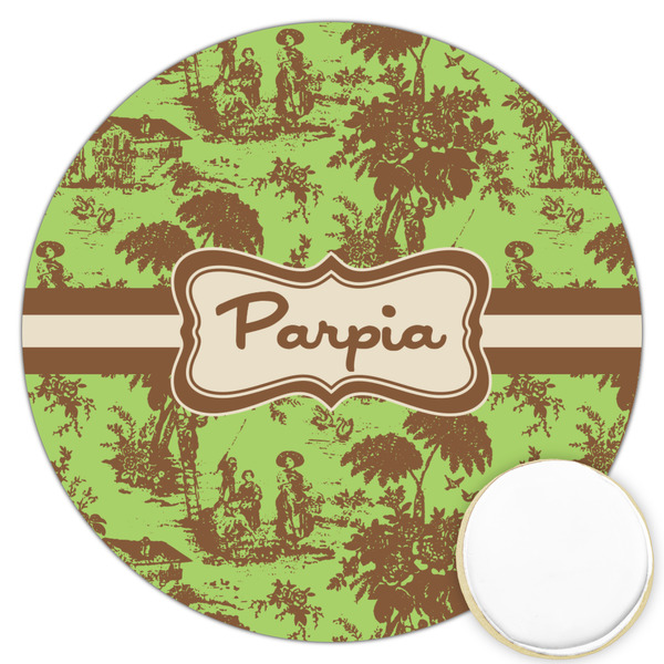 Custom Green & Brown Toile Printed Cookie Topper - 3.25" (Personalized)