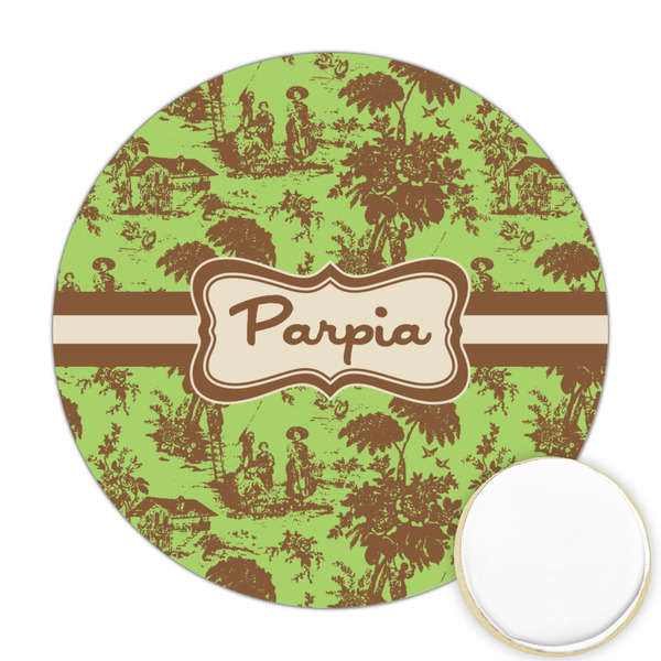 Custom Green & Brown Toile Printed Cookie Topper - 2.5" (Personalized)
