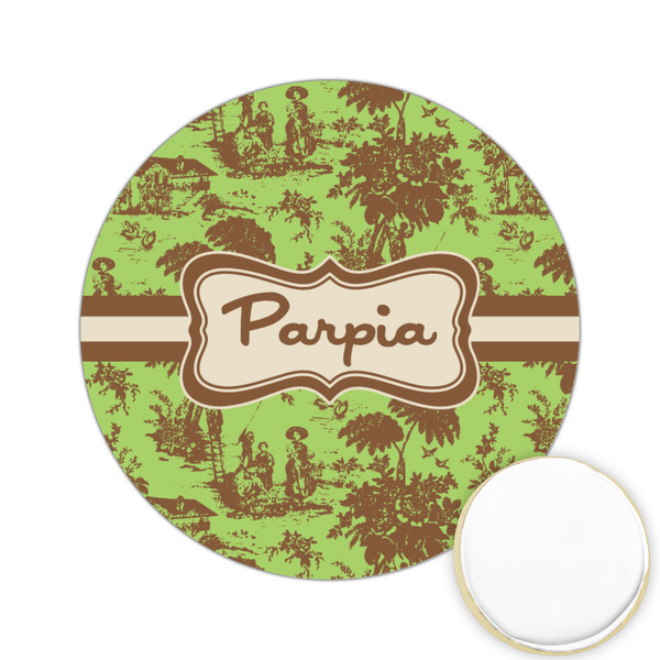 Custom Green & Brown Toile Printed Cookie Topper - 2.15" (Personalized)