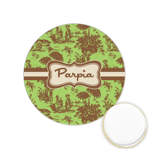 Custom Green & Brown Toile Printed Cookie Topper - 1.25" (Personalized)