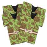 Green & Brown Toile Jersey Bottle Cooler - Set of 4 (Personalized)