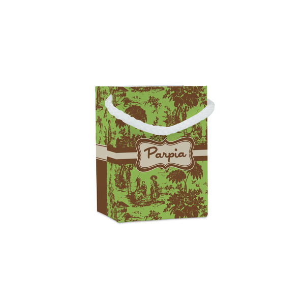 Custom Green & Brown Toile Jewelry Gift Bags - Matte (Personalized)