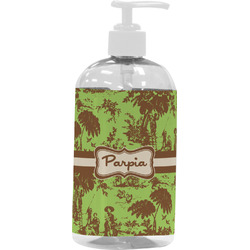 Green & Brown Toile Plastic Soap / Lotion Dispenser (16 oz - Large - White) (Personalized)