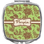 Green & Brown Toile Compact Makeup Mirror (Personalized)