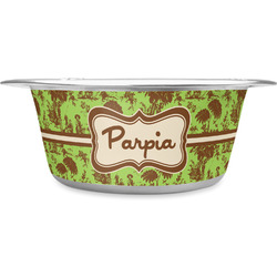 Green & Brown Toile Stainless Steel Dog Bowl - Large (Personalized)