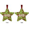 Green & Brown Toile Metal Star Ornament - Front and Back