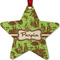 Green & Brown Toile Metal Star Ornament - Front