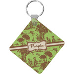 Green & Brown Toile Diamond Plastic Keychain w/ Name or Text