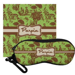 Green & Brown Toile Eyeglass Case & Cloth (Personalized)
