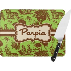 Green & Brown Toile Rectangular Glass Cutting Board - Large - 15.25"x11.25" w/ Name or Text